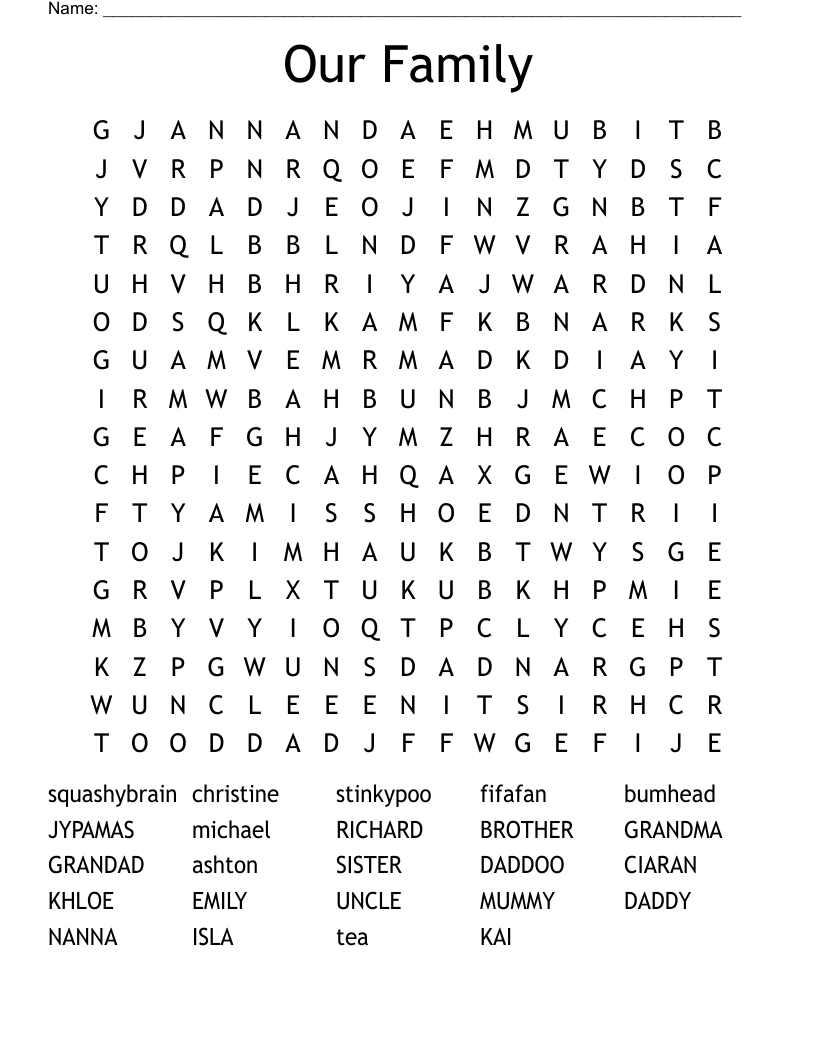 Our Family Word Search