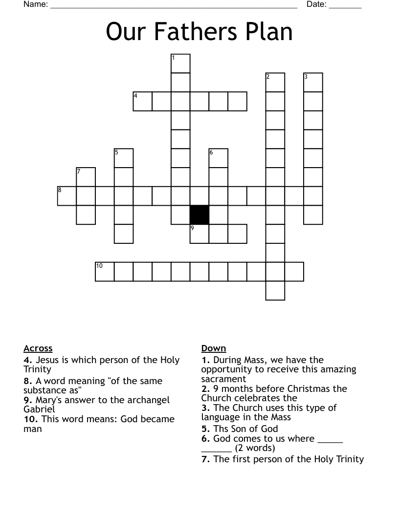 Our Fathers Plan Crossword
