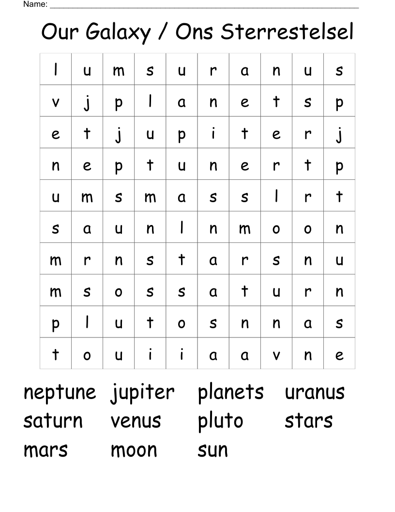 Our Galaxy / Ons Sterrestelsel Word Search