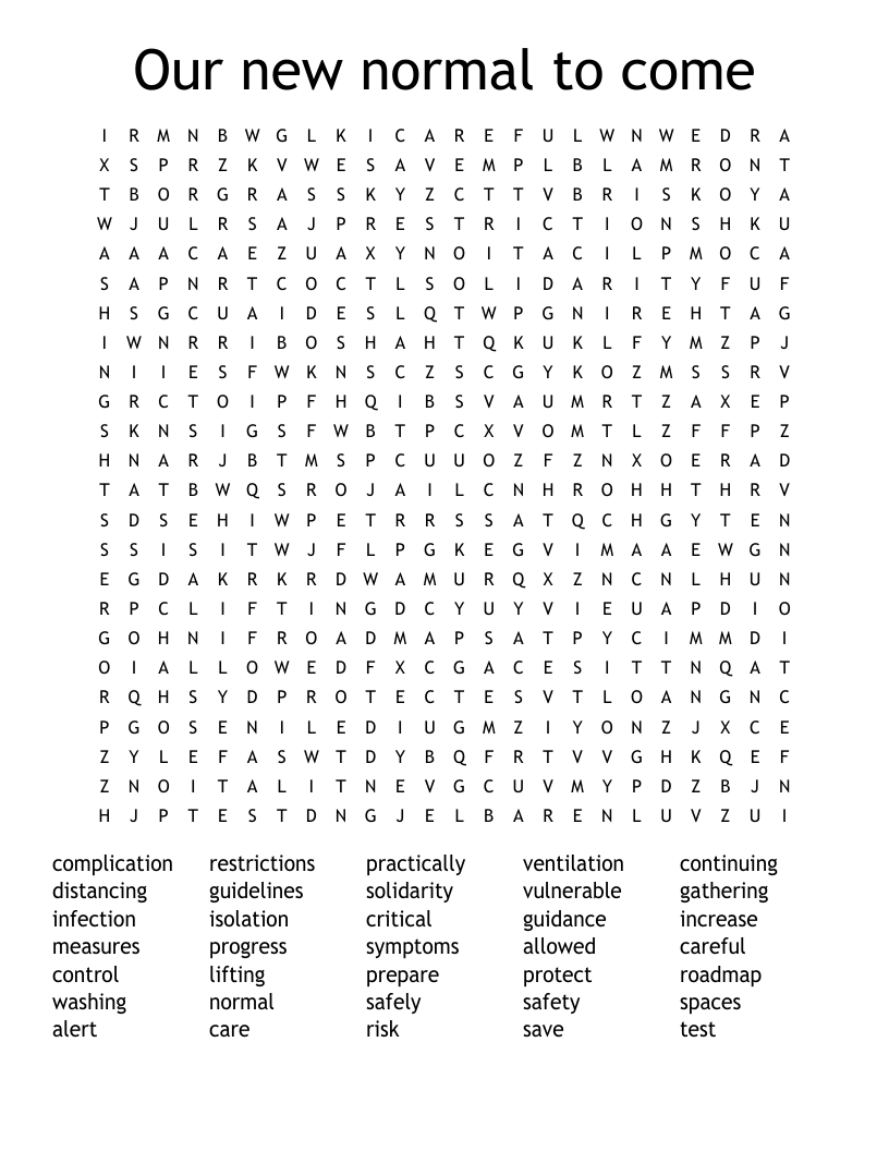 Our new normal to come Word Search