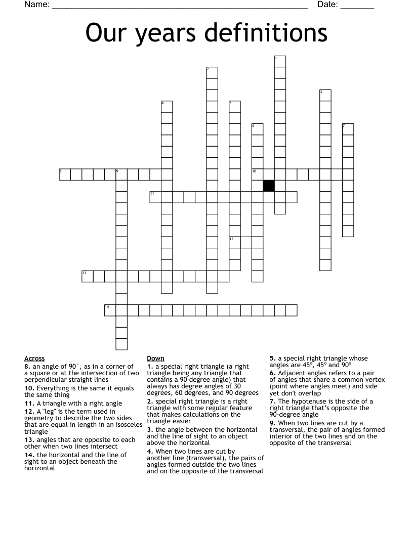 Our years definitions  Crossword