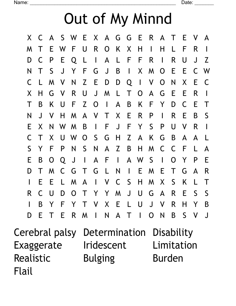 Out of My Minnd Word Search