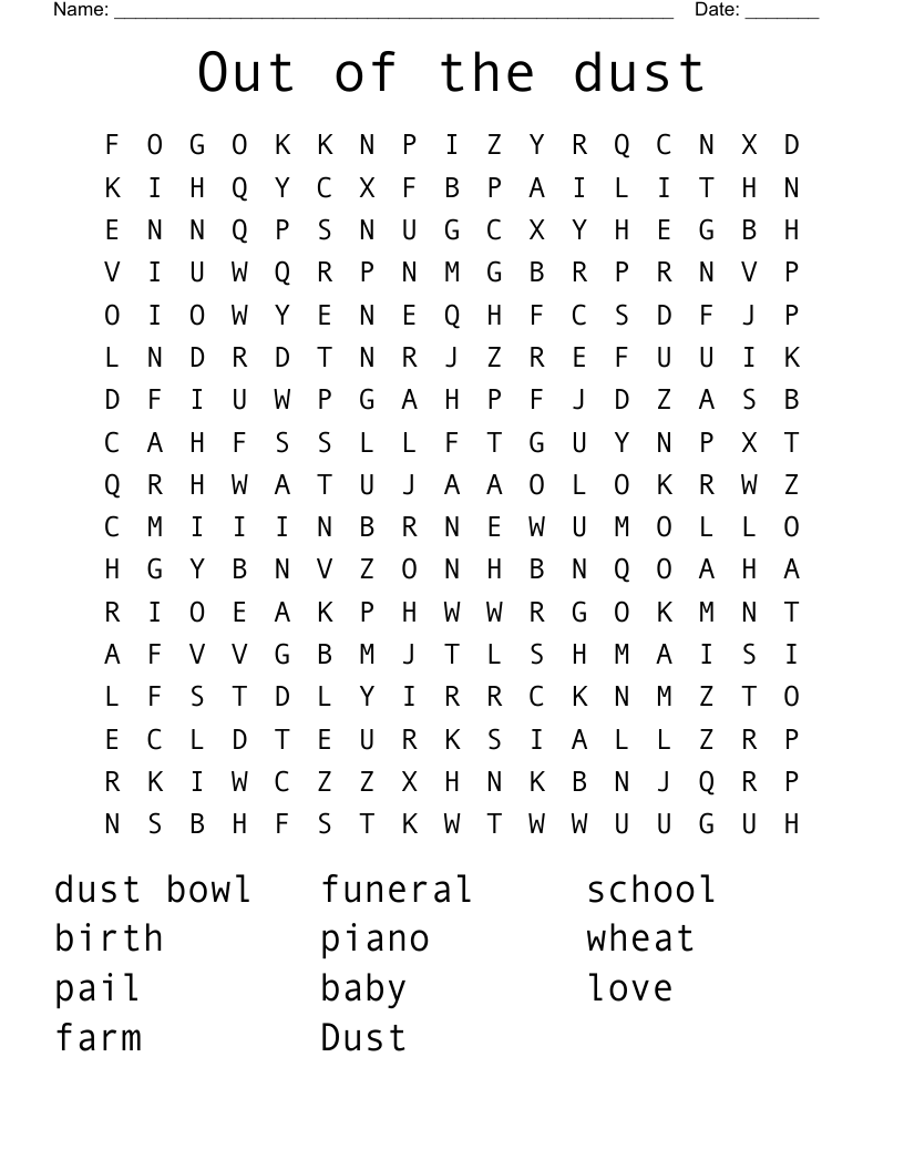 Out of the dust Word Search