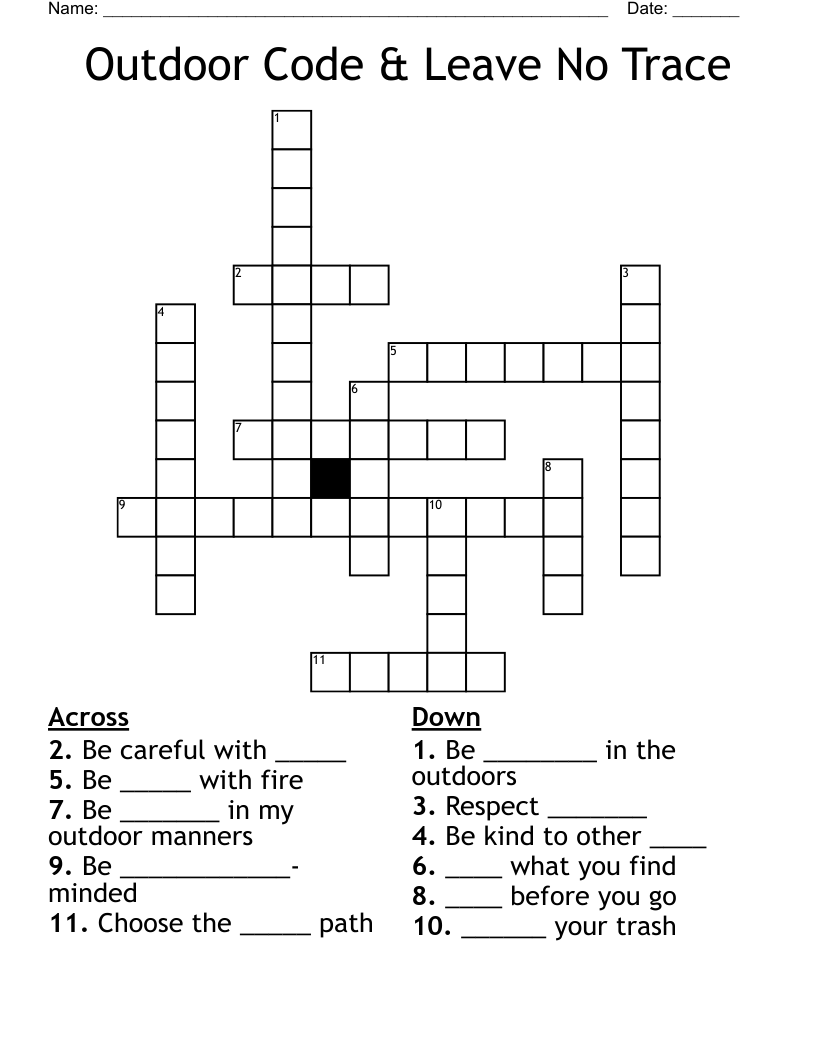 The Outdoor Code And Leave No Trace Crossword Puzzle WordMint