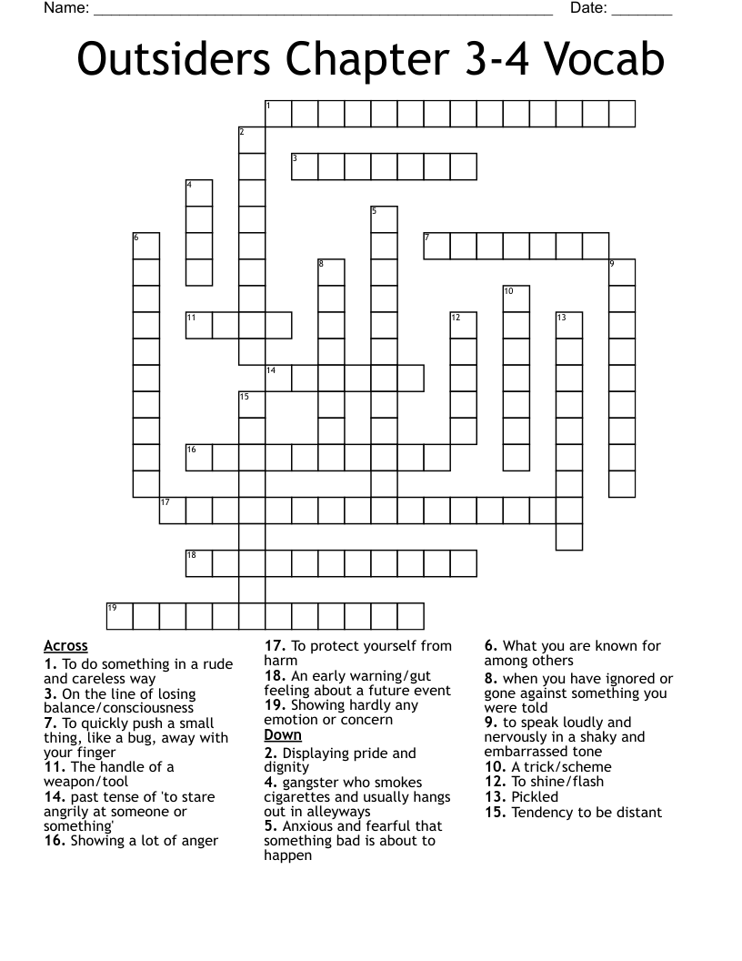 Outsiders Chapter 3 4 Vocab Crossword WordMint