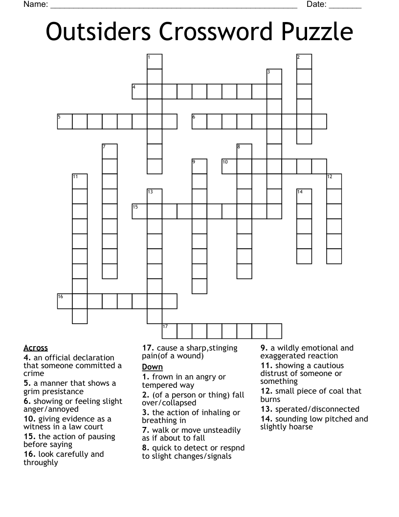 Outsiders Crossword Puzzle WordMint