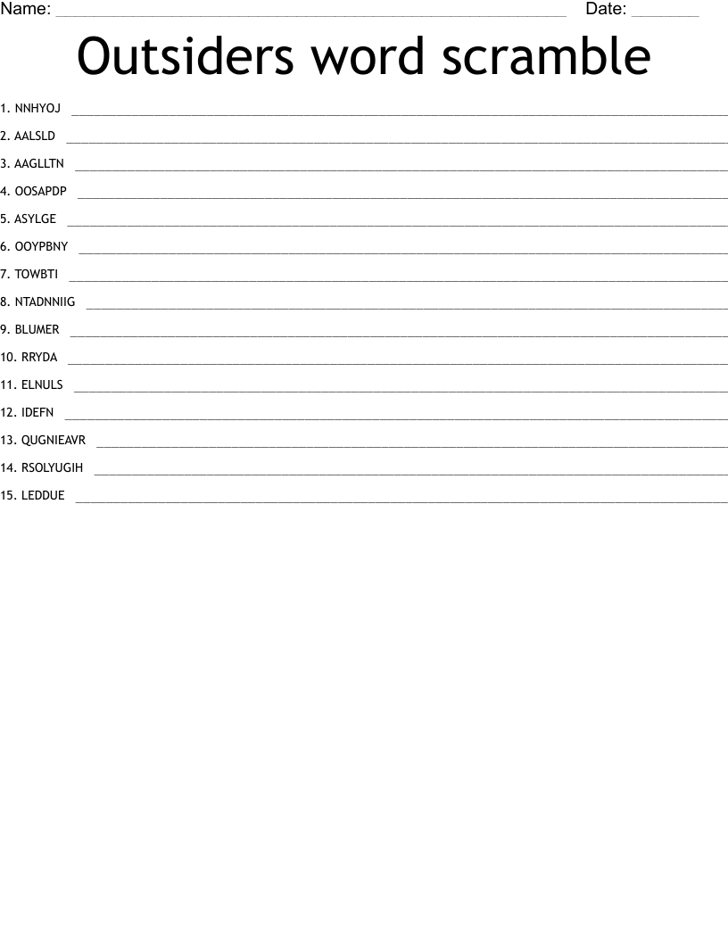 Outsiders word scramble