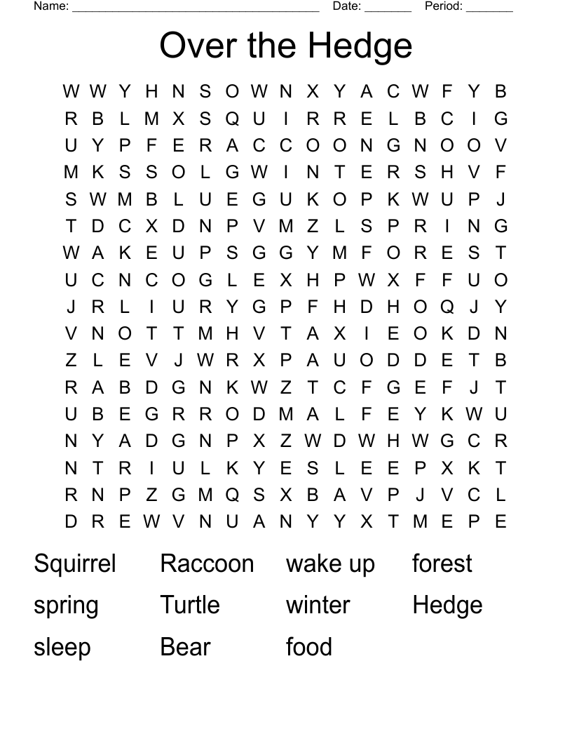 Over the Hedge Word Search
