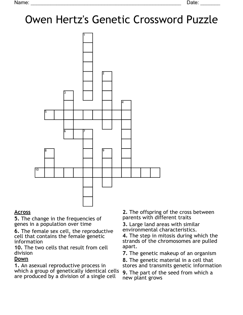 Owen Hertz s Genetic Crossword Puzzle WordMint