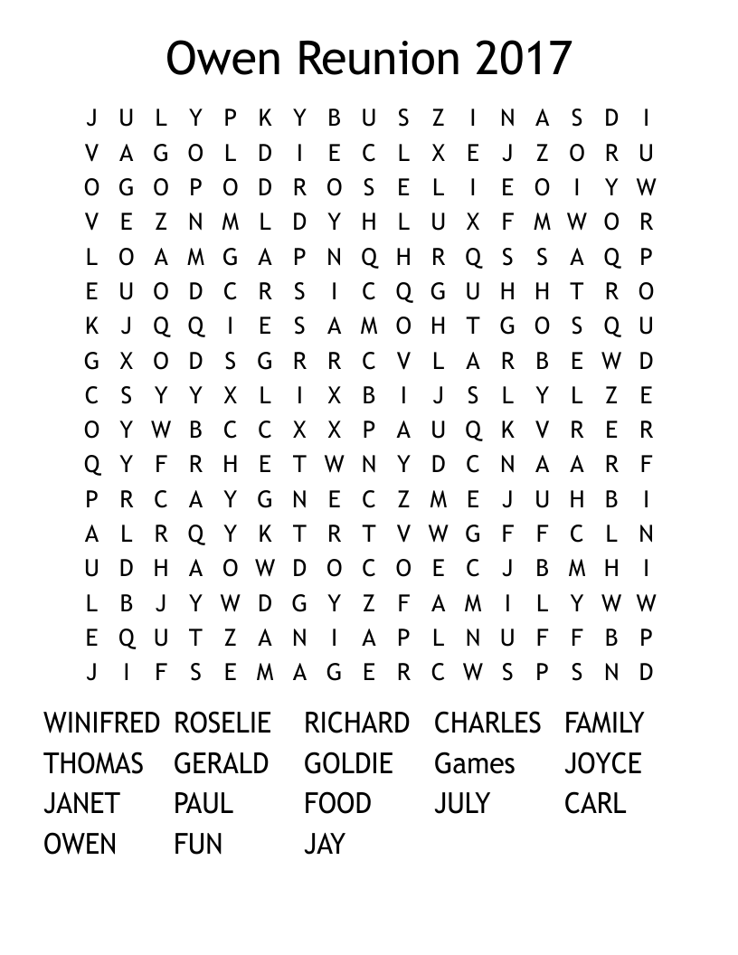 Owen Reunion 2017 Word Search