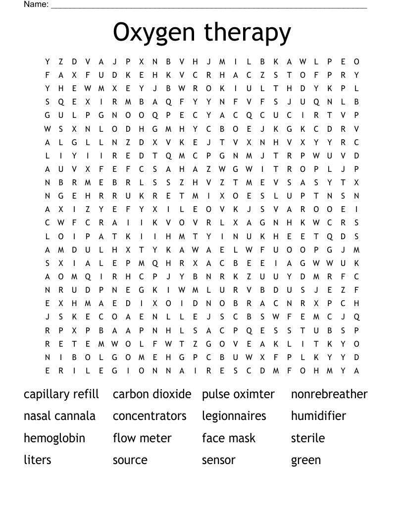 Oxygen therapy Word Search WordMint