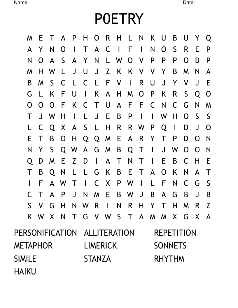P0ETRY Word Search