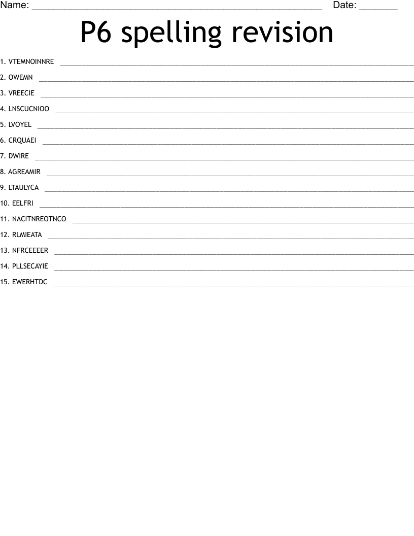P6 spelling revision Word Scramble