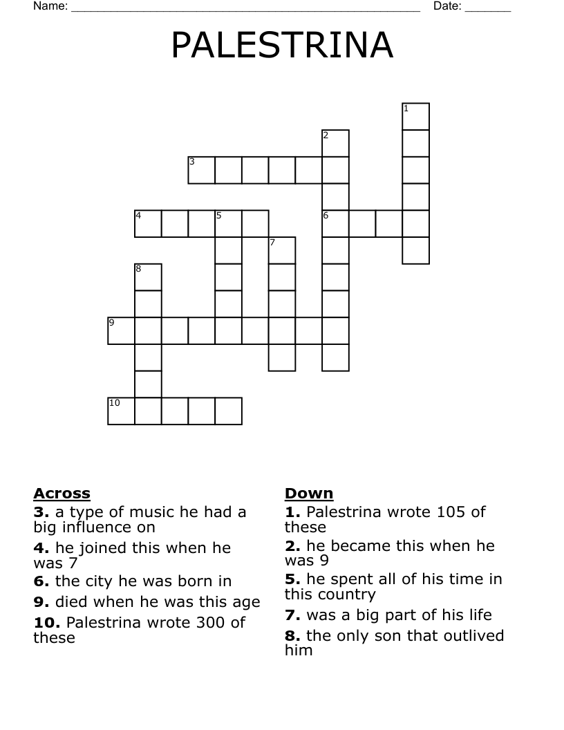 PALESTRINA Crossword