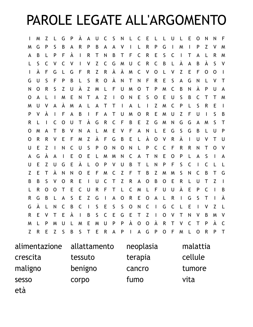 PAROLE LEGATE ALL'ARGOMENTO Word Search