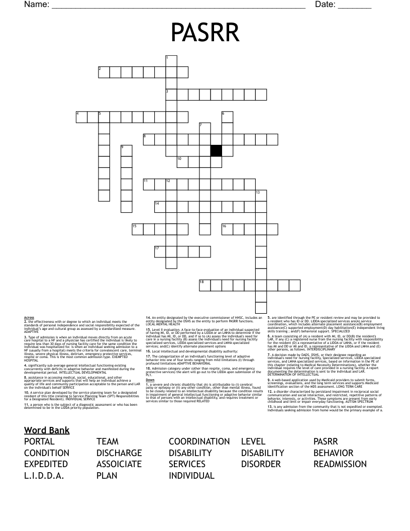 PASRR  Crossword