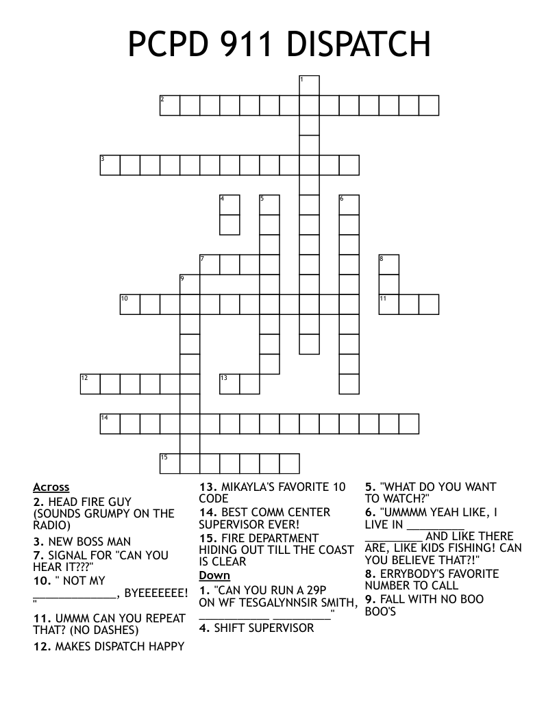 PCPD 911 DISPATCH Crossword WordMint