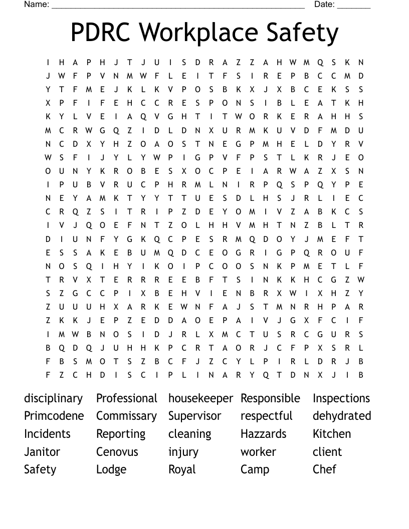 PDRC Workplace Safety Word Search
