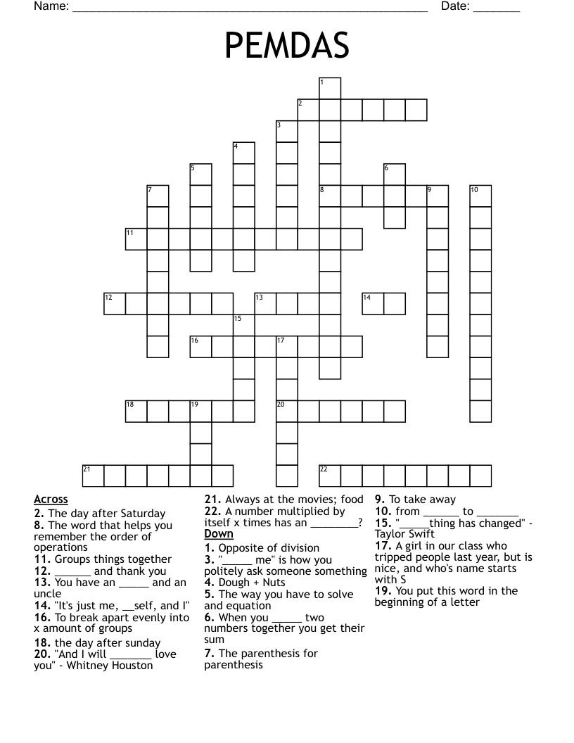 PEMDAS  Crossword