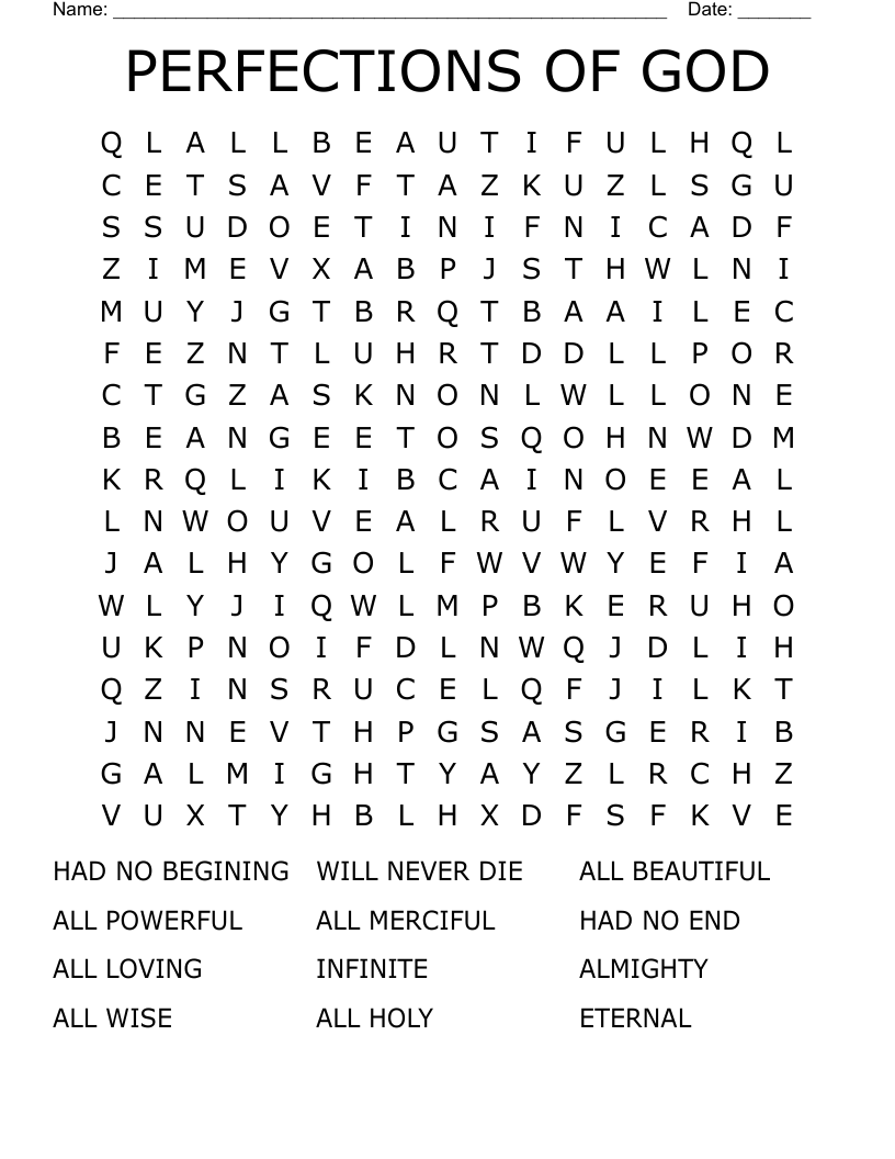 PERFECTIONS OF GOD Word Search