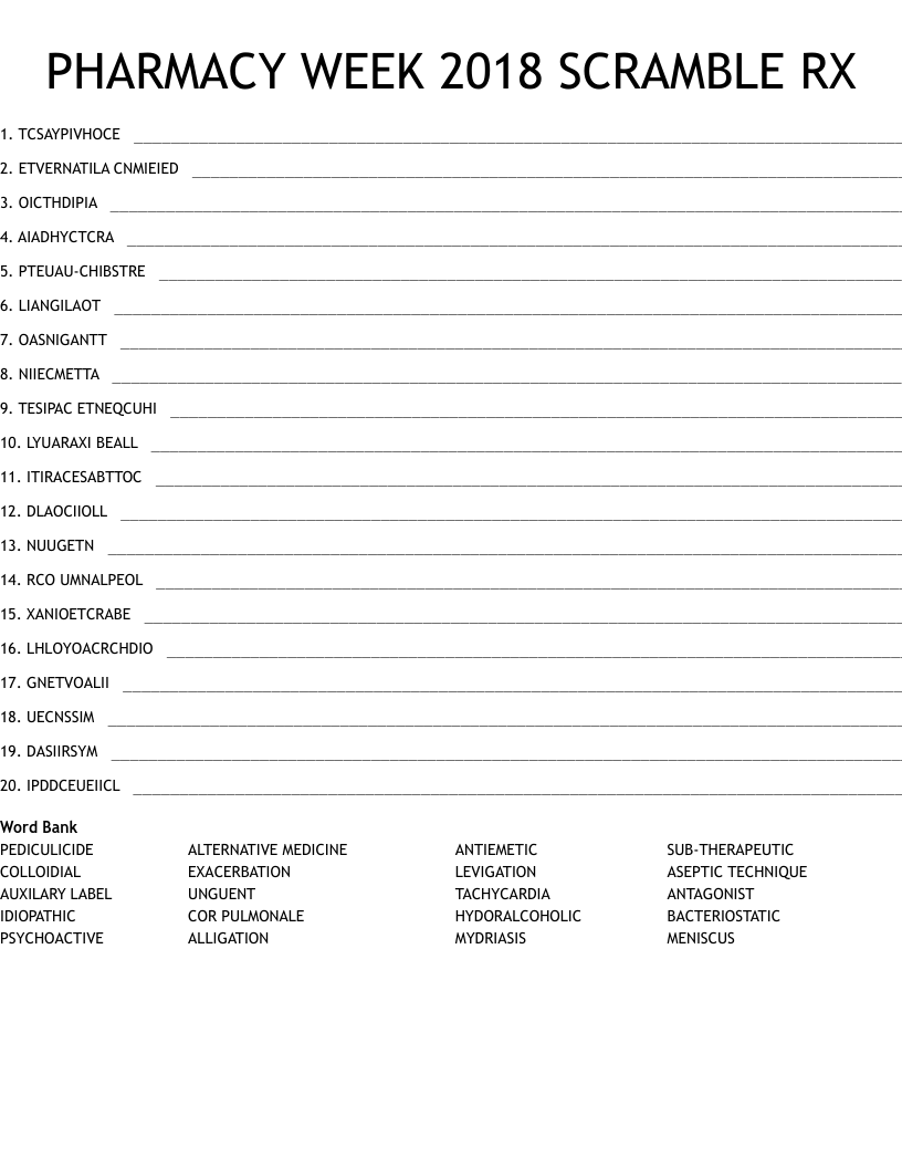 PHARMACY WEEK 2018 SCRAMBLE RX