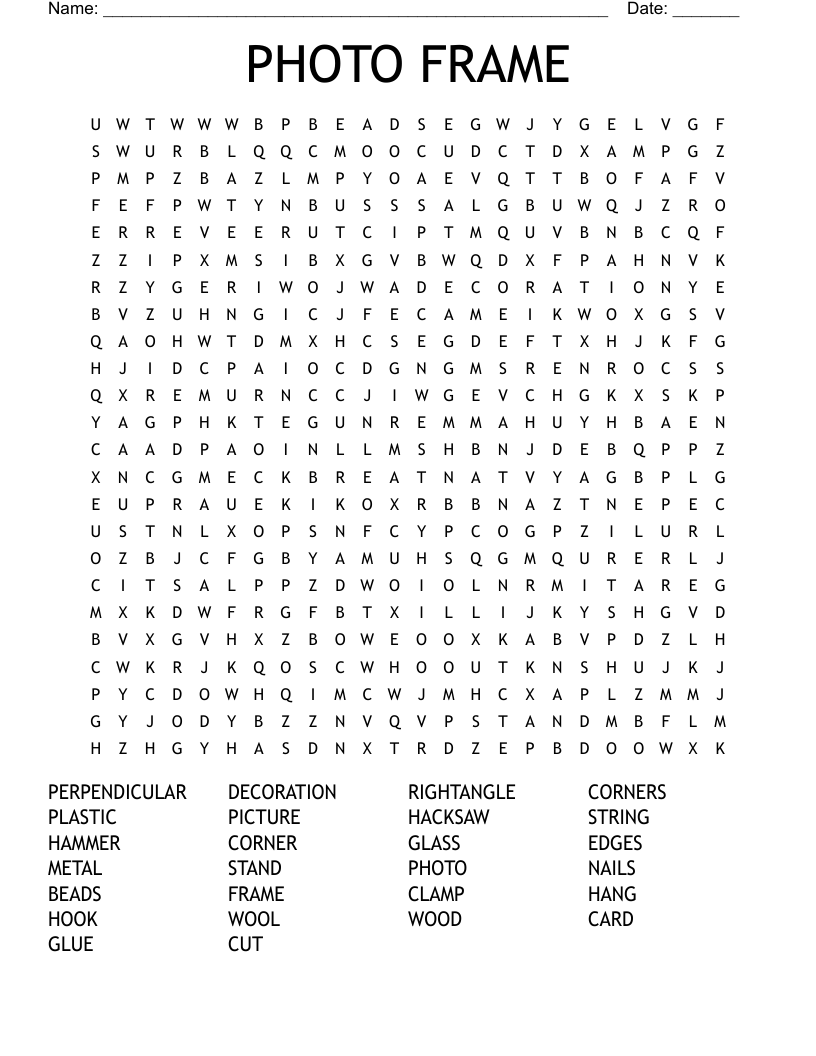 PHOTO FRAME Word Search WordMint