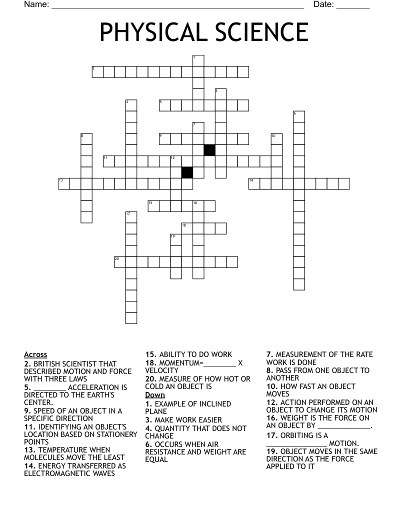 Physical science crossword wordmint