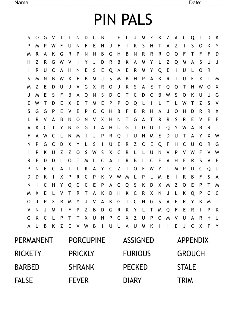 PIN PALS Word Search