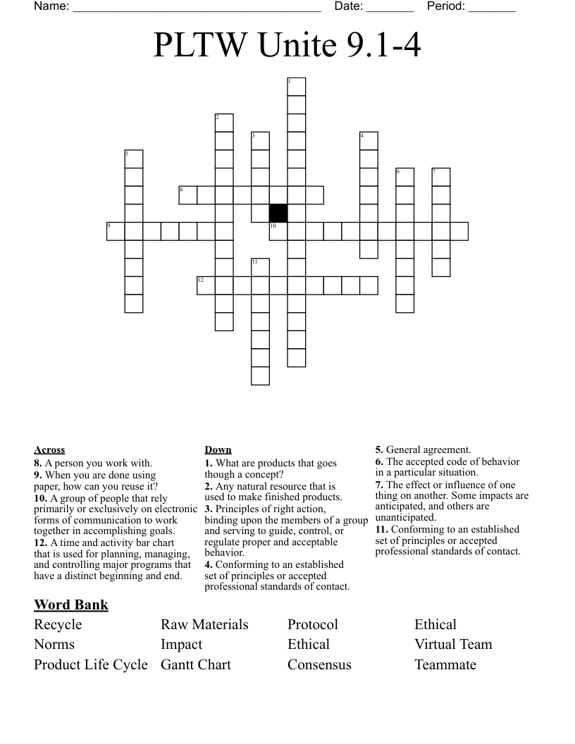 PLTW Unite 9.1-4 Crossword