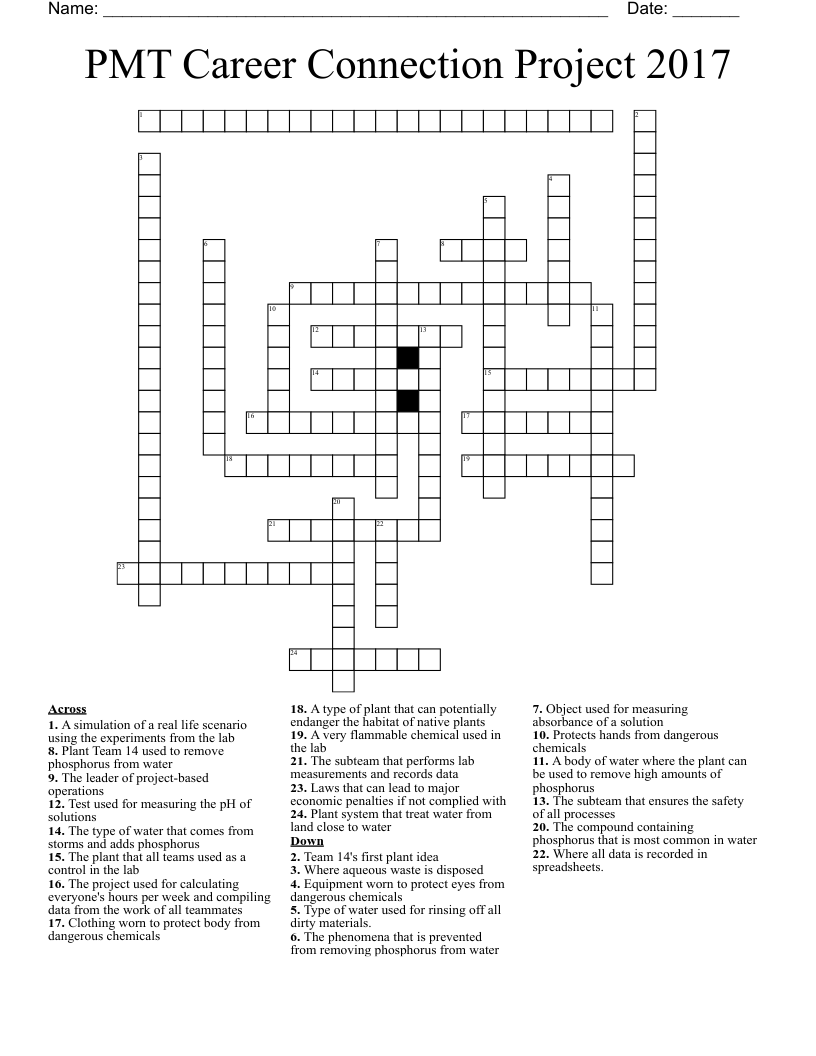 PMT Career Connection Project 2017 Crossword WordMint