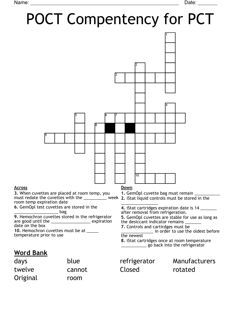 POCT Compentency for PCT Crossword