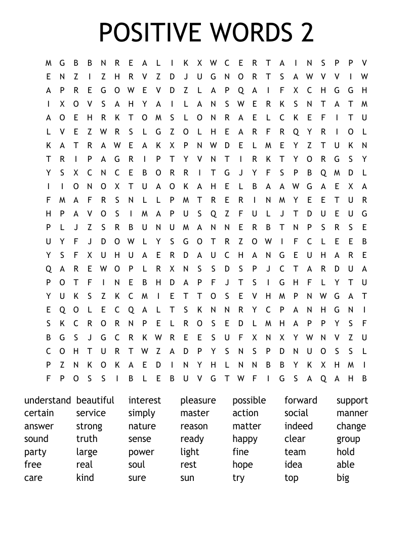 POSITIVE WORDS 2 Word Search