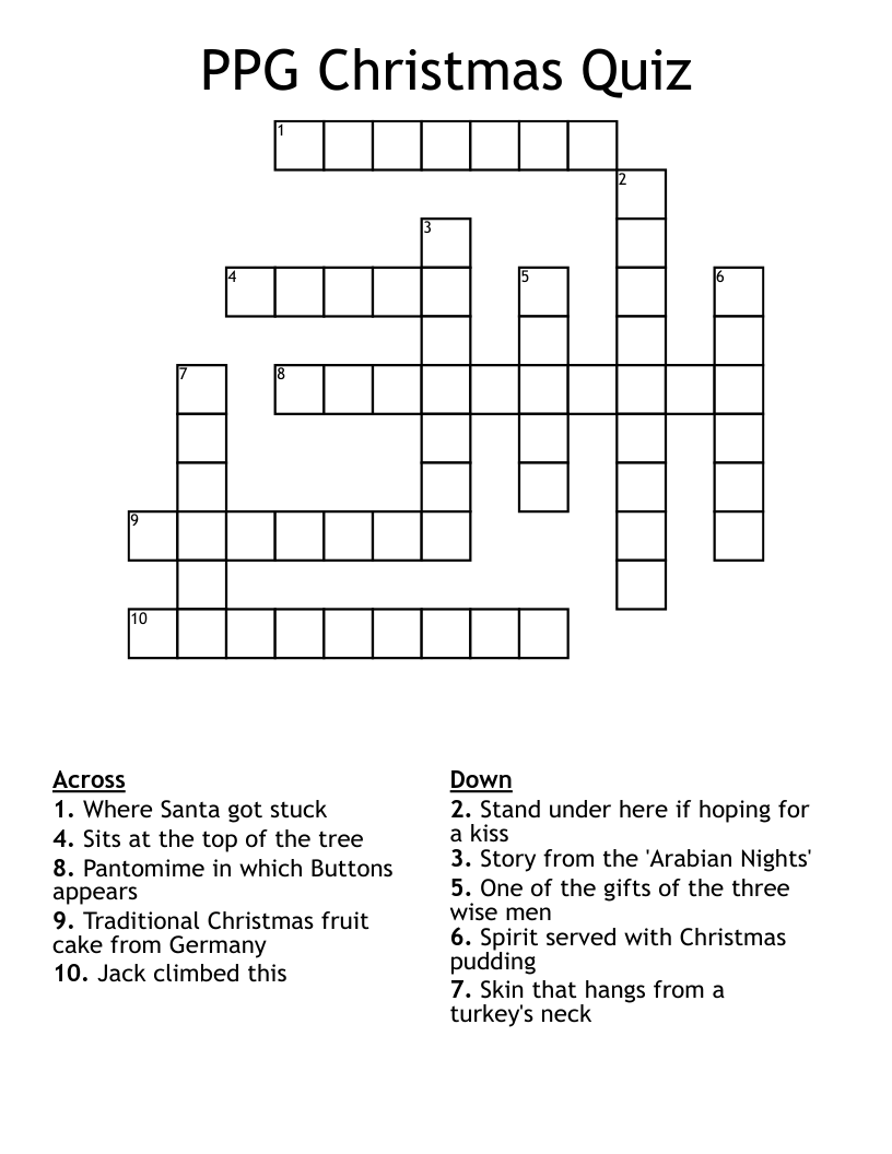 PPG Christmas Quiz Crossword - WordMint