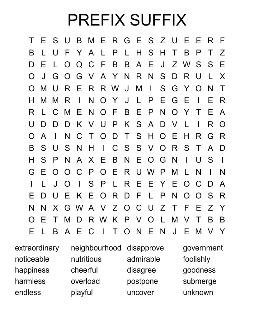 PREFIX SUFFIX Word Search