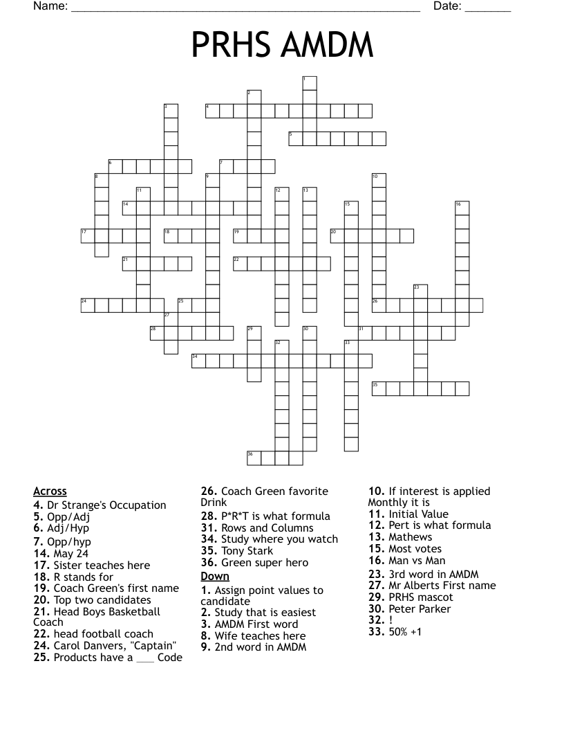 PRHS AMDM Crossword