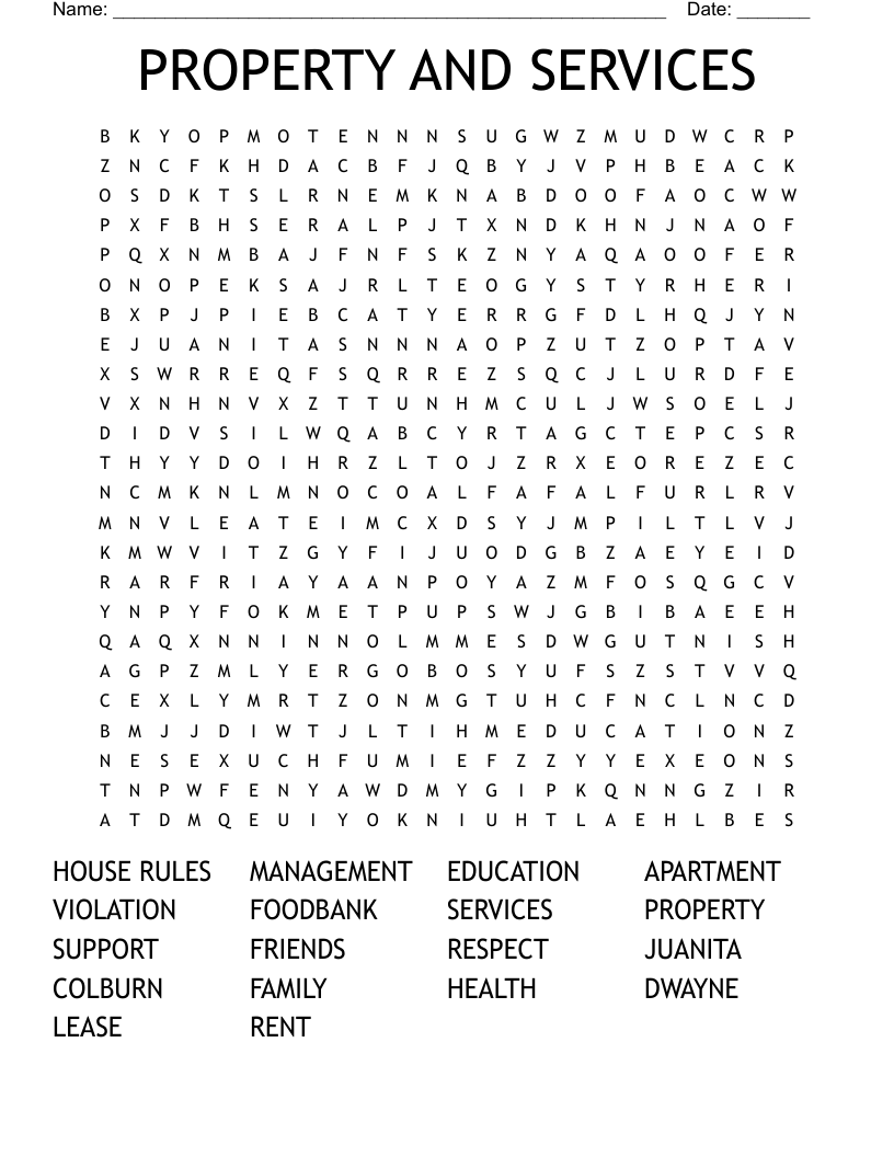 PROPERTY AND SERVICES Word Search