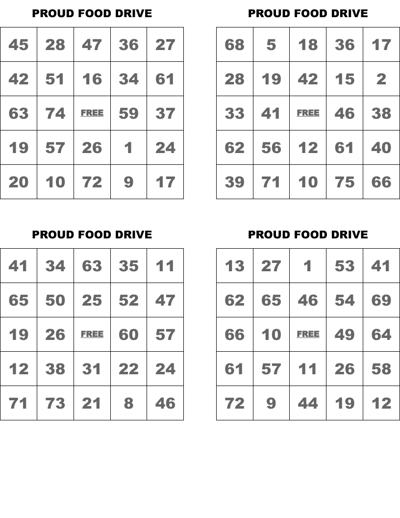 proud-food-drive-bingo-cards-wordmint for Free Printable Bingo 1 75 PROUD FOOD DRIVE Bingo Cards - WordMint for Free Printable Bingo 1 75