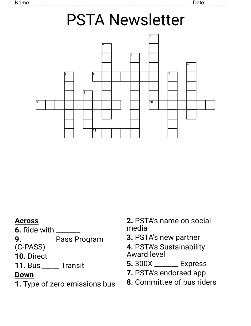 PSTA Newsletter Crossword WordMint