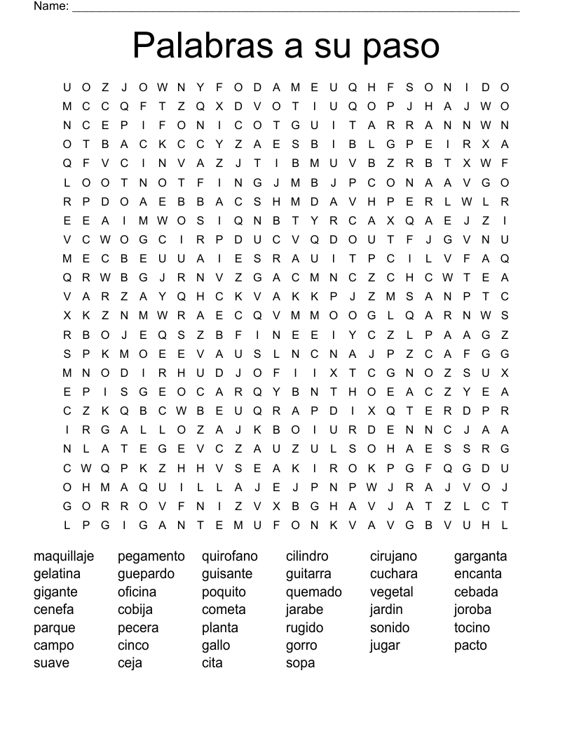 Palabras a su paso Word Search