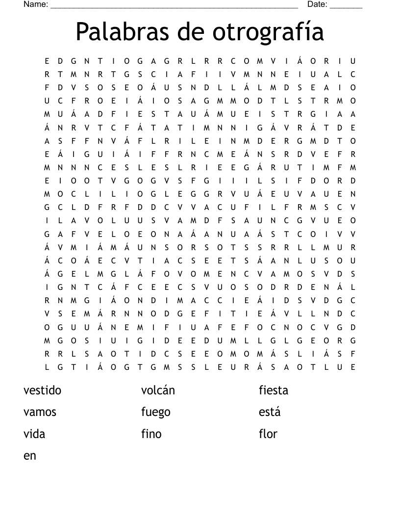 Palabras de otrografía Word Search