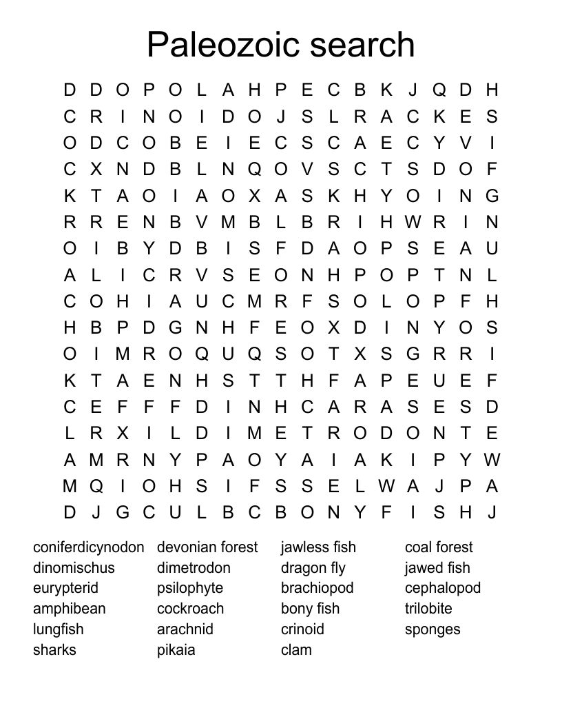 Paleozoic search Word Search