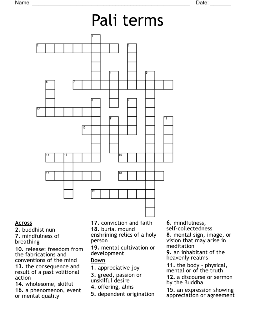 Pali terms Crossword