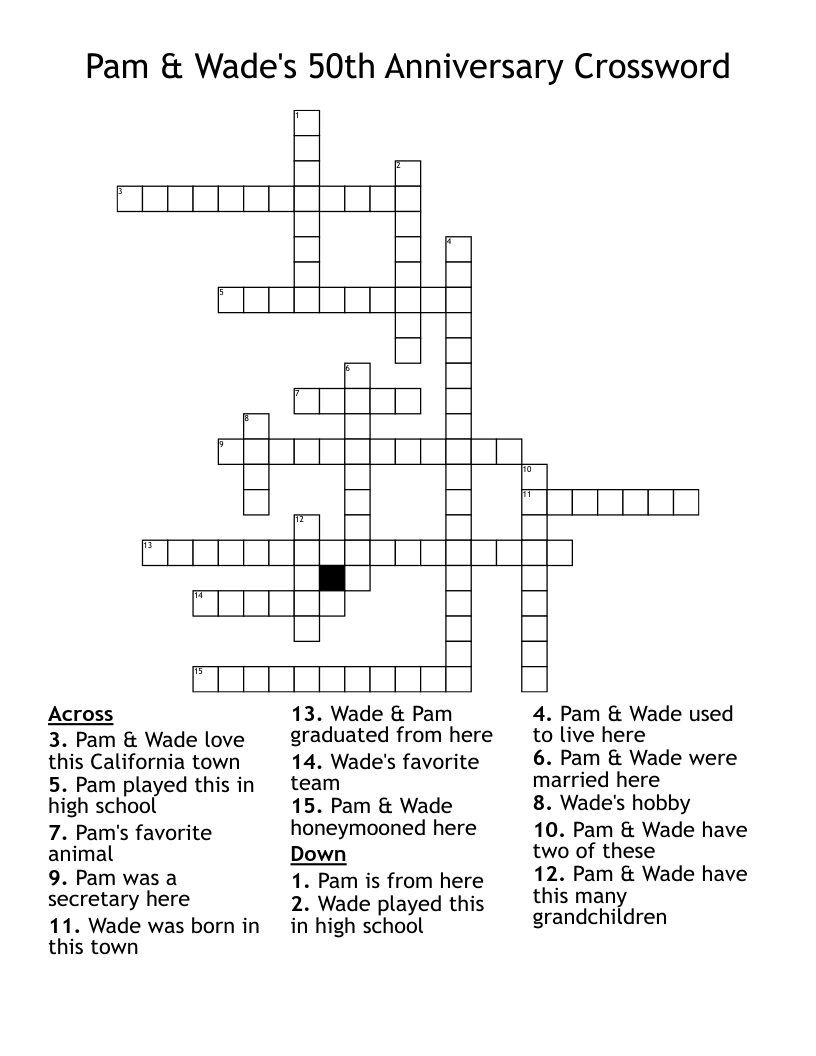 Pam & Wade's 50th Anniversary Crossword