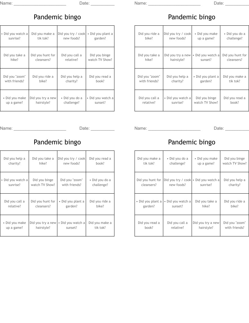 Pandemic bingo