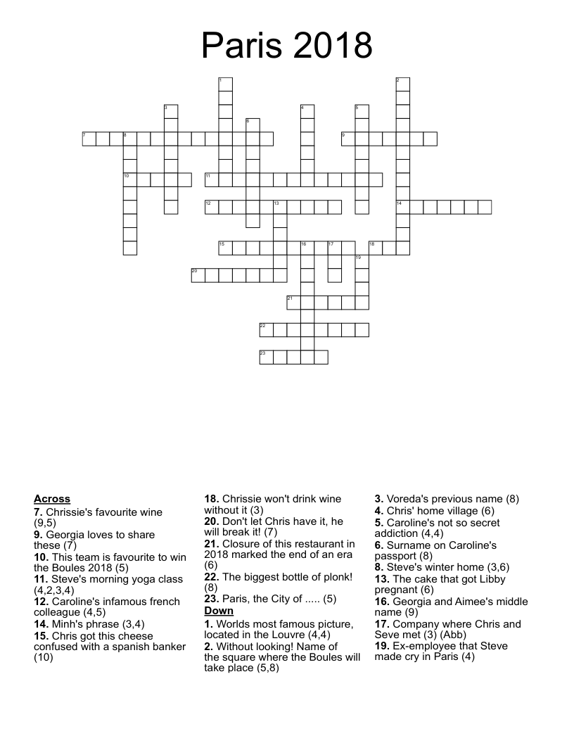Who In Paris Crossword Puzzle