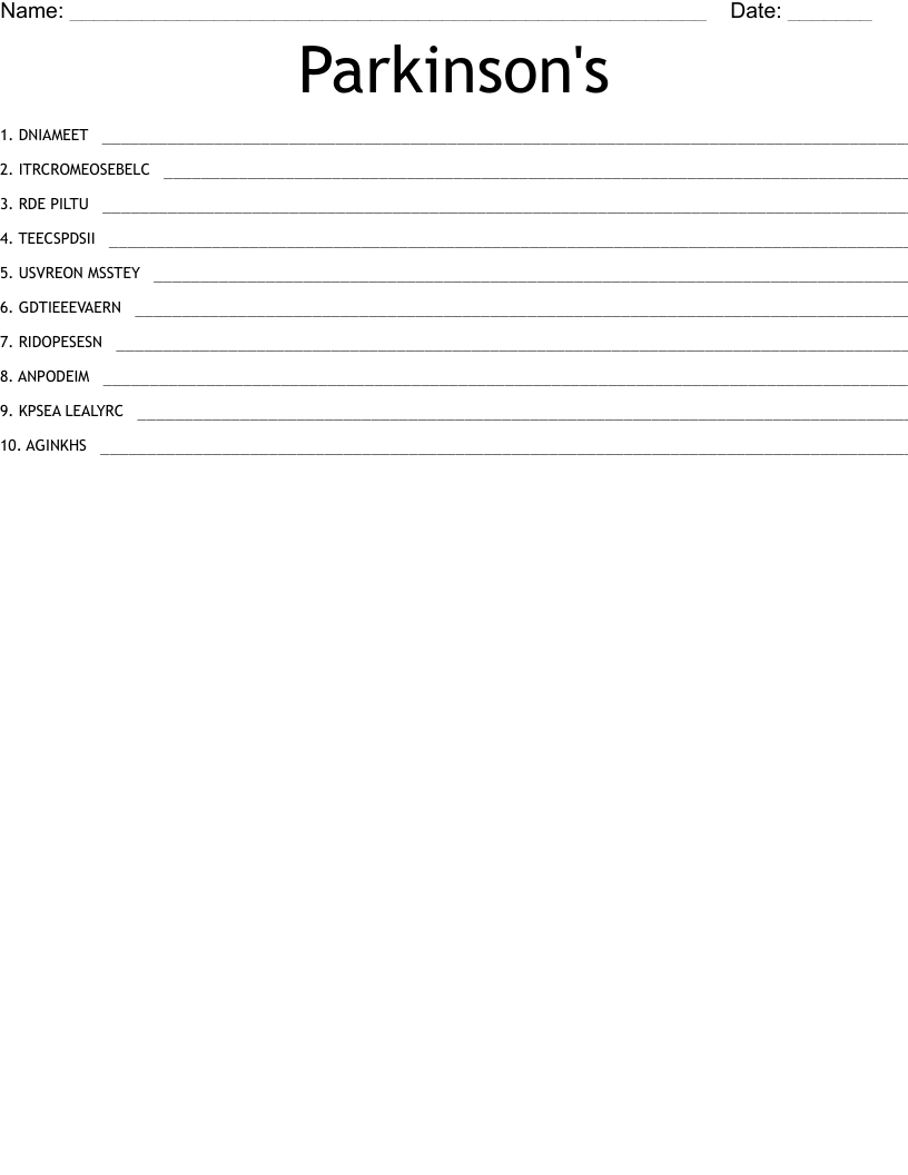 Parkinson's Word Scramble
