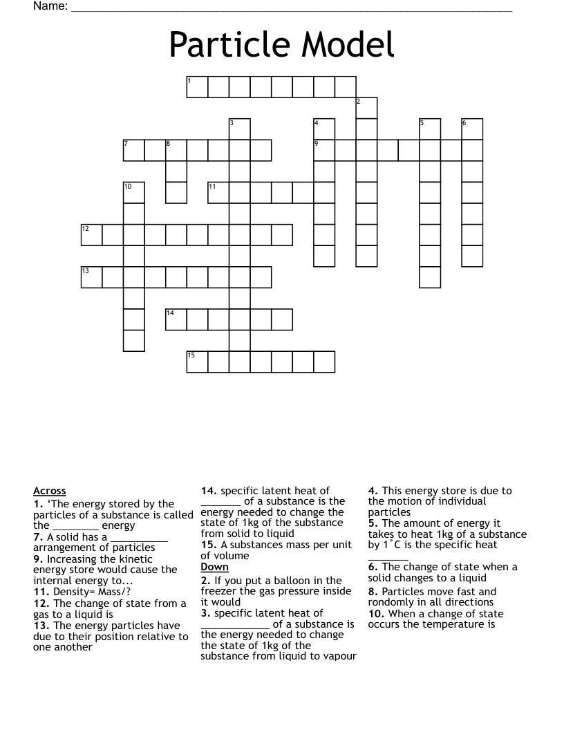 Particle Model Crossword WordMint