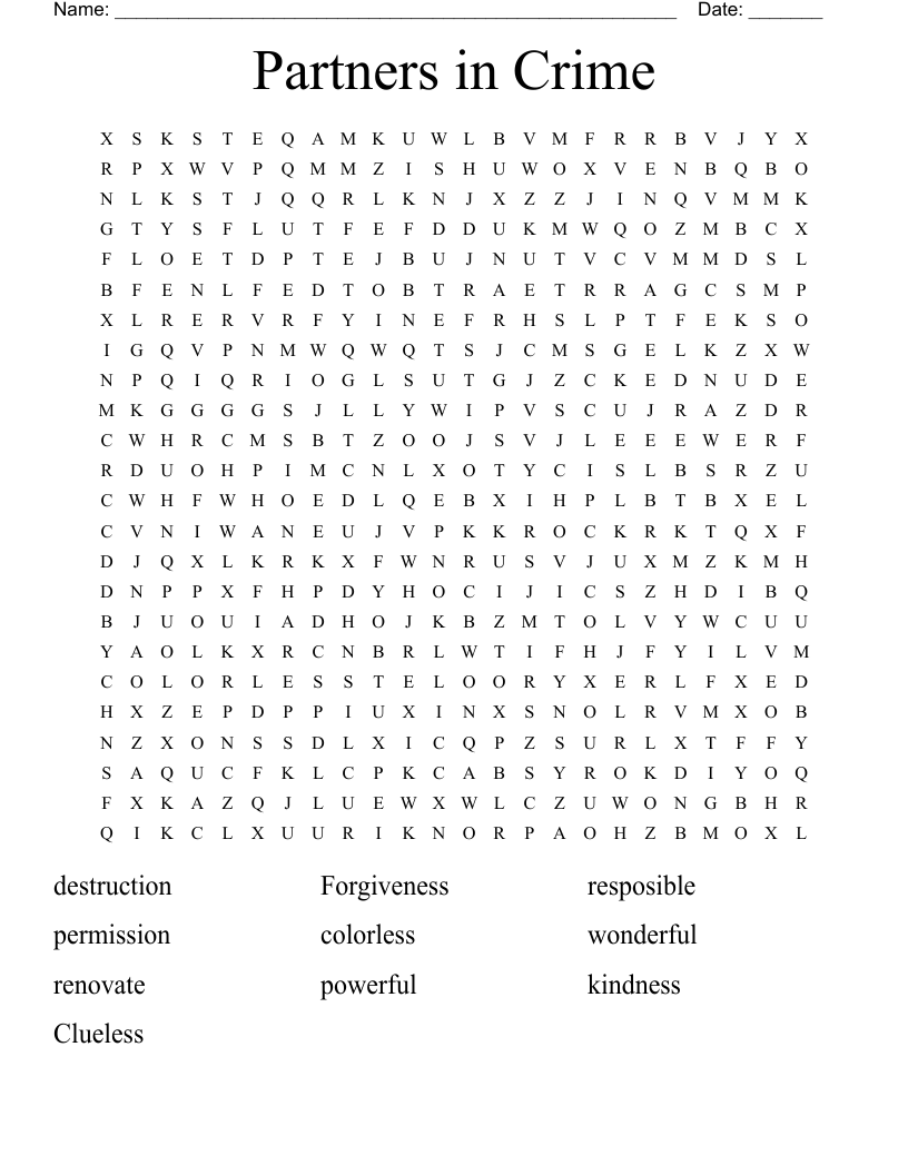 Partners in Crime Word Search WordMint