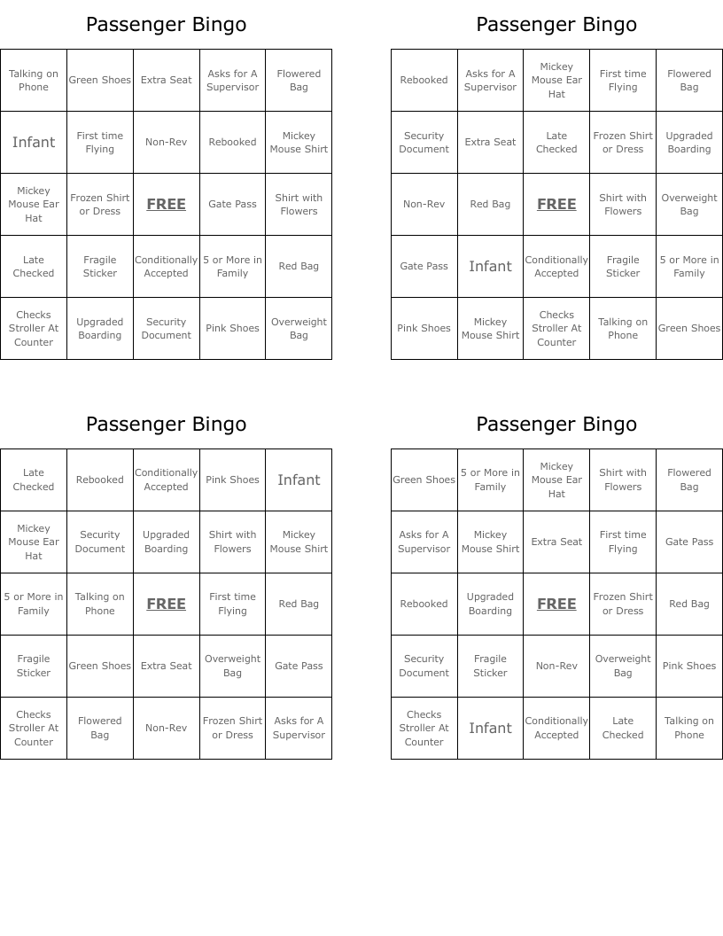 Passenger Bingo WordMint