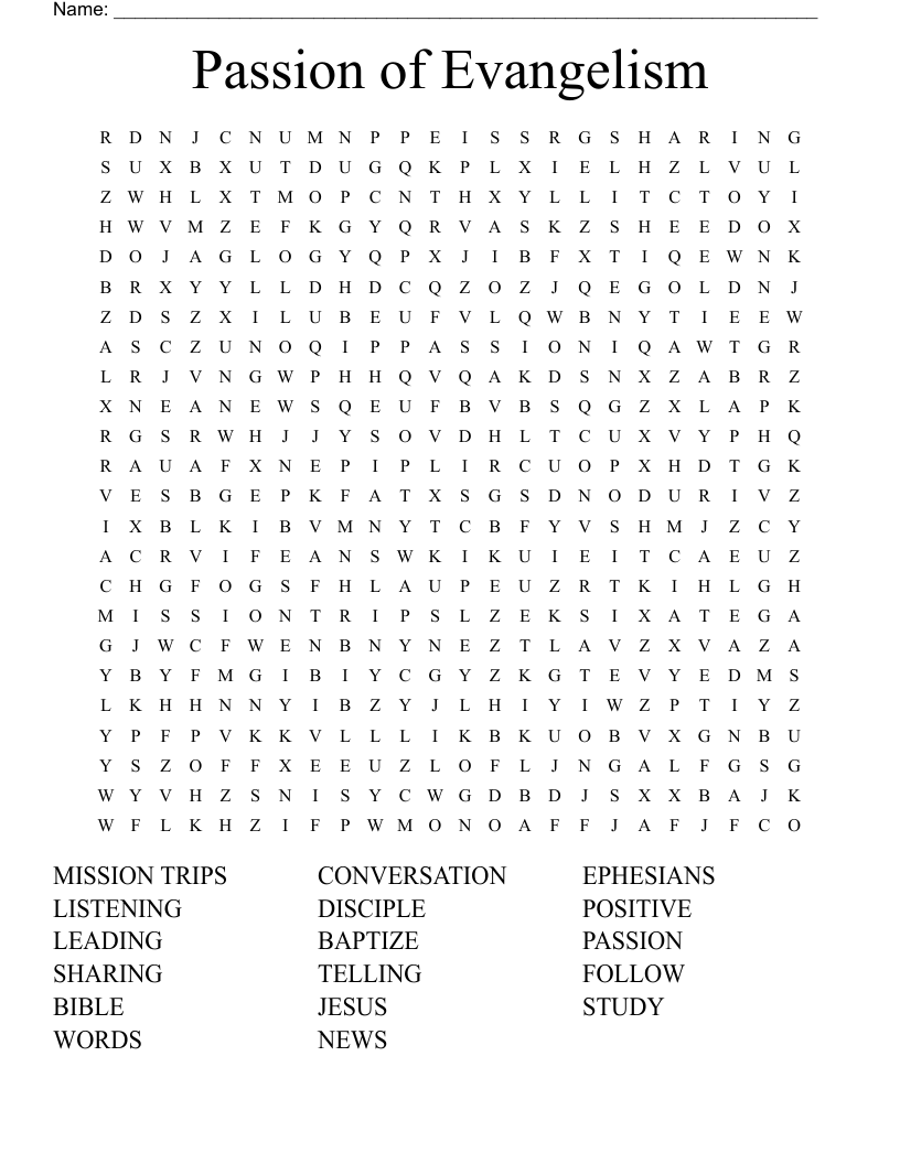 Passion of Evangelism Word Search